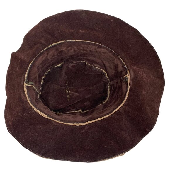 VTG Brown Suede Patchwork Western Hat Braided Band Unisex Handmade Mexico SZ M